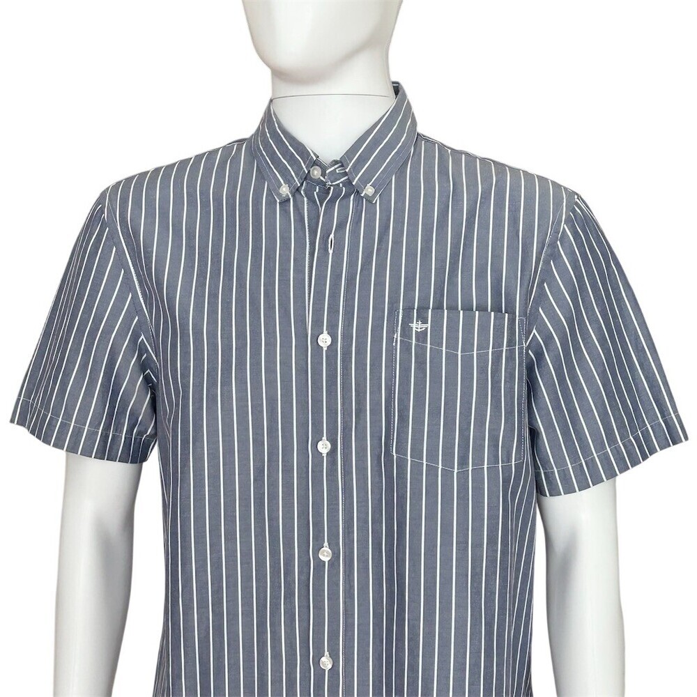 Dockers Button Up Shirt Men's L Gray White Striped Short Sleeve Pocket - Picture 4 of 6